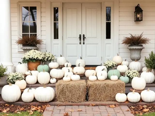 Classic Neutral fall porch display with pumpkins delivered in Oklahoma City